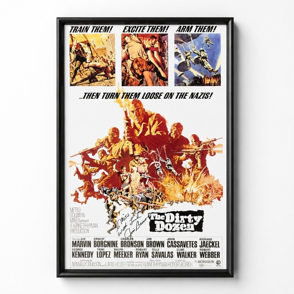 The Dirty Dozen Movie Poster Large Excellent Signed Jim Brown Vintage Rare!!